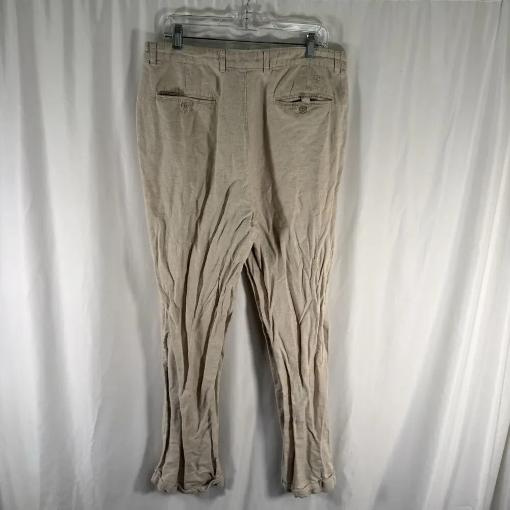 Tommy Hilfiger Linen Blend Pants Men's 36x30 Beige Pleated Slash Pockets